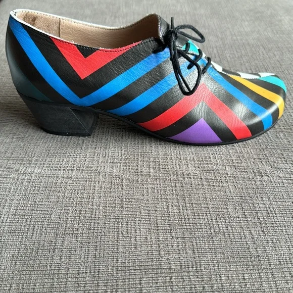 Handmade Colorful leather Lace-up Oxfords, size 39 - Picture 9 of 12